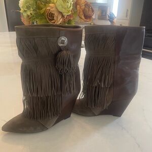 Isabel Marant Vintage Mony Fringe Wedge Ankle Boots - Brown Size 39 (US 8)